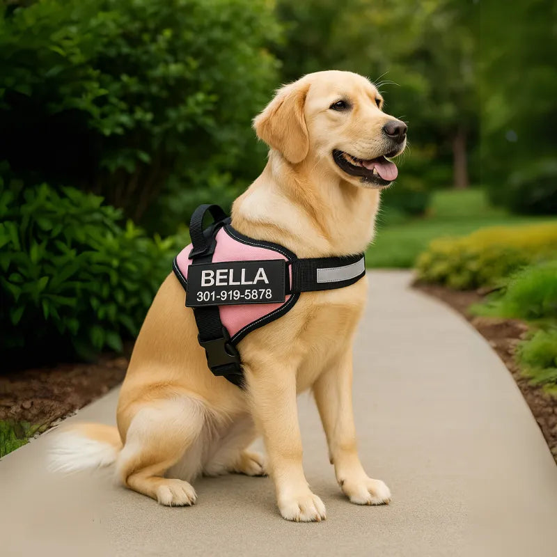 Personalized Reflective Dog Harness – Adjustable, Customizable with Name and Phone Number