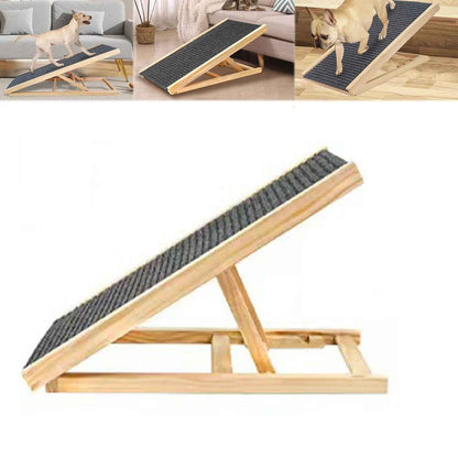 Adjustable Wooden Pet Ramp – Foldable, Non-Slip for Dogs and Cats