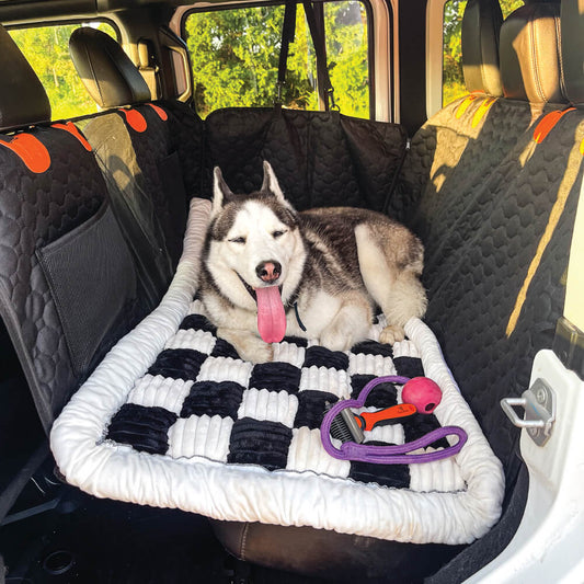 Padded and Washable Car Dog Bed – Non-Slip Base with Seat Extender (Supports up to 127kg)